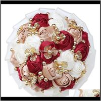 Festive Party Home Garden Drop Delivery 2021 Selling Bride Bridesmaid Brooch Bouquet Mix And Color Diy Golden Pearl Satin Rose Wedding Suppli