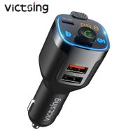 VicTsing BH477 Bluetooth V5.0 FM Transmitter QC3.0 PD18W Wireless Charger Audio Adapter Bass Sound Music Player with 3 USB Ports