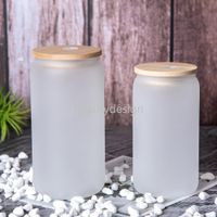 NOVO!!! Sublimação 16oz vidro pode com tampa de bambu reutilizável cerveja de palha pode transparente fosco vidro tumbler refrigerante lata copo dd0209