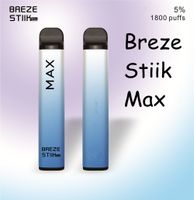 100% Original Breze Stiik Max Max Einweg-Vape-Pen E-Zigaretten 950mAh-Batterie 1800 Puffs Vorgefüllt 6ml 8 Farben
