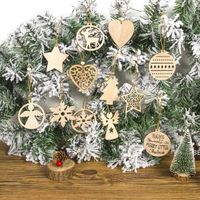 Houten Sneeuwvlok Ornamenten Kerstmis Opknoping Outselfs Crafts DIY Tree Decoration Leeg hout met Cord Craft Ornament BBB10892