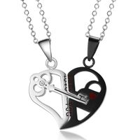 Pendant Necklaces 2Pcs/Set Love You Couple Stainless Steel Heart Couples Friends Relationship Key Shape Puzzle Necklace
