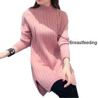 Warm Women Pregnancy Feeding Tops Knitted Maternity Nursing Sweaters Autumn Winter Breastfeeding Bottoming Shirts for Pregnant G1029