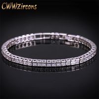 CWWZircons Brand Square m Cubic Zirconia Tennis Bracelets for Woman White Gold Color Princess Cut CZ Wedding Jewelry CB169 220215
