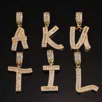 Mode Gold Farbe Baguette Brief Anhänger Halskette Englisch Anfängliche Buchstaben Euro Out Cubic Zriconia Hiphop Schmuck