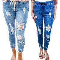 Jeans delle corde dei jeans delle donne per le donne, cintura elastica con foro strappato, Plus Size OGTO