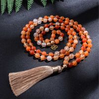 Pendant Necklaces 8mm Orange Agate Japamala Beaded Necklace Meditation Yoga Blessing Spirit Jewelry Set 108 Mala Women Rosary Lotus