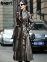 Nerazzurri outono longo couro trench casaco para mulheres cinto manga comprida contornado casaco de couro falso mulheres plus size moda 2020 7xl q9ur #