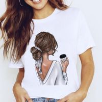 Camiseta para mujer Ulzzang Coffee 90s Girls Graphic T Shirt Women Verano Dibujos Animados Dama Ropa Tops Tops Tees Ropa de impresión femenina
