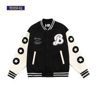 Retro Hamburg Embroidered Baseball Jacket Single-breasted Men's Patchwork Five-pointed Star Winter Street Bomber