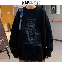 Sweaters pour hommes Kapments Hommes Esquisse graphique Harajuku Pull tricoté 2021 Mens hiver Vintage Vintage Coréen Pullovers Métiers surdimensionnés
