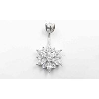 Belly Bottone Ring Real 925 Sterling Women Flower Zircon Clear Stones Stones Stones Pure Silver Body Piercing