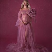 플러스 크기 임신 한 여성의 댄스 파티 드레스 2022 출산 긴 예복 어깨 이브닝 가운에서 사진 촬영을위한