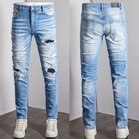 Street Hombres Jeans desgastados Out Slim Fit Bleach Fading Nice Calidad Denim Pantalones Masculino