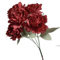 Neufartificial fleur pivoine bouquet de style français Vintage 5 branches fleurs de soie pour mariage décoration de la maison CCD13022
