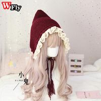 Berets Harajuku Women Girls Witch Hat Gothic Lolita Ear Protection Winter Plush Warm Knitting Wool Baotou Cap Headdress