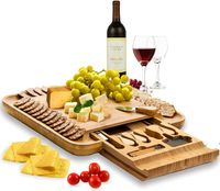 Premium Bamboo Cheese Board Set Wooden Charcuterie Board Serving Platter with Knife Set Hidden Slid Out Drawer Ideal Gift for Wedding RRA916