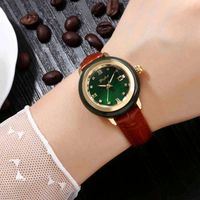 Women&#039;s Latest Watch Advanced movement Brown Leather Strap White Jade Outer Ring Waterproof Gift Box Reloj De Las Señoras