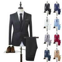 Męskie kurtki męskie solidne garnitur szczupły dwa kawałek płaszcz spodnie spodnie formalne pana młodego party`