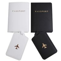 DHL50sets النساء بو المستوى يطبع السفر قصيرة حامل بطاقة جواز سفر غطاء الأمتعة علامة أبيض أسود