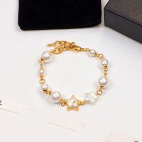 High quality women girls pearl chain letter star pendant bracelet ladies luxurious models multi-accessories 316L stainless steel 18K gold silver rose bracelets