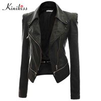 Оптово-киникисс мода женщины короткая черная кожаная куртка пальто осень сексуальный стимпанк мотоцикл искусственная кожаная куртка женское готический пальто