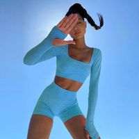 Kadın şortları seksi düz renk uzun kollu kısa tişört gündelik yaz bisiklet moda giyim iki parçalı giyim 2021