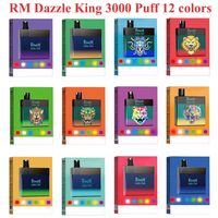Original Randm Dazzle King 3000 Puffs Cigarrillos Dispositivo Desechable Kit 1100mAh Batería PRELELADA 8ML VAPS VAPE STICK Colorido LGB LED Luz 12 Colores