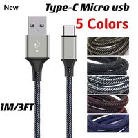 1M / 3FT Tipo de carga rápida C Cable Micro USB Cable trenzado Cables de red para Samsung S8 S10 HTC LG Android Moblie Teléfono