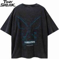 2021 hombres Hip Hop Harajuku T-shirt Streetwear Butterfly letra impresa camiseta verano manga corta tops camisetas algodón suelto g1217