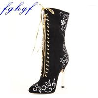 Boots Fghgf 2021 Embroidered With 11cm Heel Height, Pointed Head, Fashionable And Sexy, Gold Trim, Size US 5-111