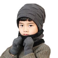 الشتاء قبعة الطفل قبعة قفازات 3 قطعة مجموعة الاطفال في الهواء الطلق الدافئة محبوك أفخم كاب الأوشحة والشاشة لمس قفازات الأولاد اكسسوارات