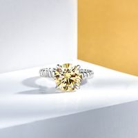 Rodada brilhante corte diamante laboratório amarelo criado anel de safira