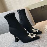 Обувь Ins Британский стиль эластичный Мартин Женская осень и зимний алмаз подсолнечника заостренный высокий каблук короткие тонкие сапоги