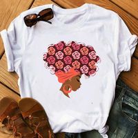 Flower Curly Puff Hair African Black Girl Print Tee Shirt Femme Magic Melanin Poppin Live Matter T Women Tops Women&#039;s T-Shirt