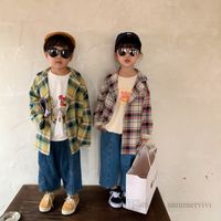 Moda meninos meninas xadrez jaqueta kids lapela luva longa lattice blazers outwear 2121 outono crianças tops roupas q0688