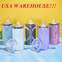 local warehouse!!!sublimation glitter sippy cup 12oz straight tumbler with 2 LIDS kids cup watter bottle with handle stainless steel kid water