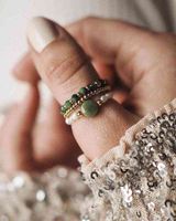 Ringar Bohemian Style Natural Stone Womens Ring, handgjorda, med rostfria pärlor, mångfärgad elastisk rep, festgåva, justerbar ring