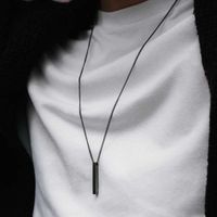 Classic Men's Rectangular Pendant Necklace, Cuban Chain, Black Stainless Steel, Gift Jewelry