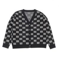 Женщины печатные кардиганские свитер высококачественный жаккардовый темперамент V-образный вырезка тонкая кнопка вязания вниз свитер винтаж верхняя одежда 2022 Новая мода