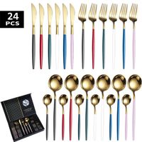 6 Colors Flatware Sets 24PCS Cutlery Set Knife and Fork Spoon Stainless Steel Western Tableware Pointed Tail Handle