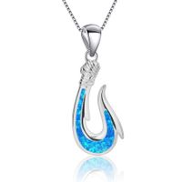 High Quality Sterling Silver Ocean Blue Opal Fishhook Pendan...
