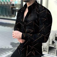 Chemises occasionnelles pour hommes 2021 Imprimé géométrique Hommes Mode Collier Tourneté Chemise boutonnée Automne Cardigan à manches longues S-3XL