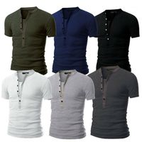 T-shirts hommes T-shirt T-shirt Solid Slim Fit V cou manches courtes Muscle Tee Summer Mask Mode Casual Tops Henley Shirts