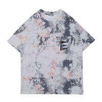 Mens T-shirts Japans Tie Dye Pocket Doek Losse Ronde Kraag T-shirt met korte mouwen Mannen en vrouwen Distressed T-shirt kleding