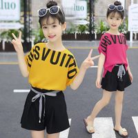 여름 어린이 의류 소녀를위한 패션 편지 Tshirts 반바지 2pcs 하이틴 아이 의류 정장 의상 6 8 10 12 년