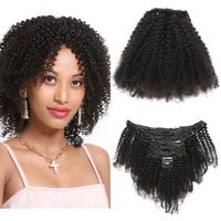 Clip brasileño en extensiones de cabello humano paquetes rizados afro rizados 8 piezas 120 g/set de color natural para mujeres