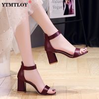 Sandals Classic Big Size 43 Women's Fashion Shallow Fish-toe High Heels Woman Shoes Concise Square Heel Sandalias Mujer