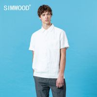 SIMWOOD summer short sleeve shirts men breathable linen cotton shirt chest pocket plus size quality clothes SJ170362 210506