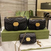 2022 Moda Marmont Women Luxurys Designers Bags 446744 Bolsas de couro reais Cadeia Chain Cosmetic Messenger Compra Bolsa de ombro Totes